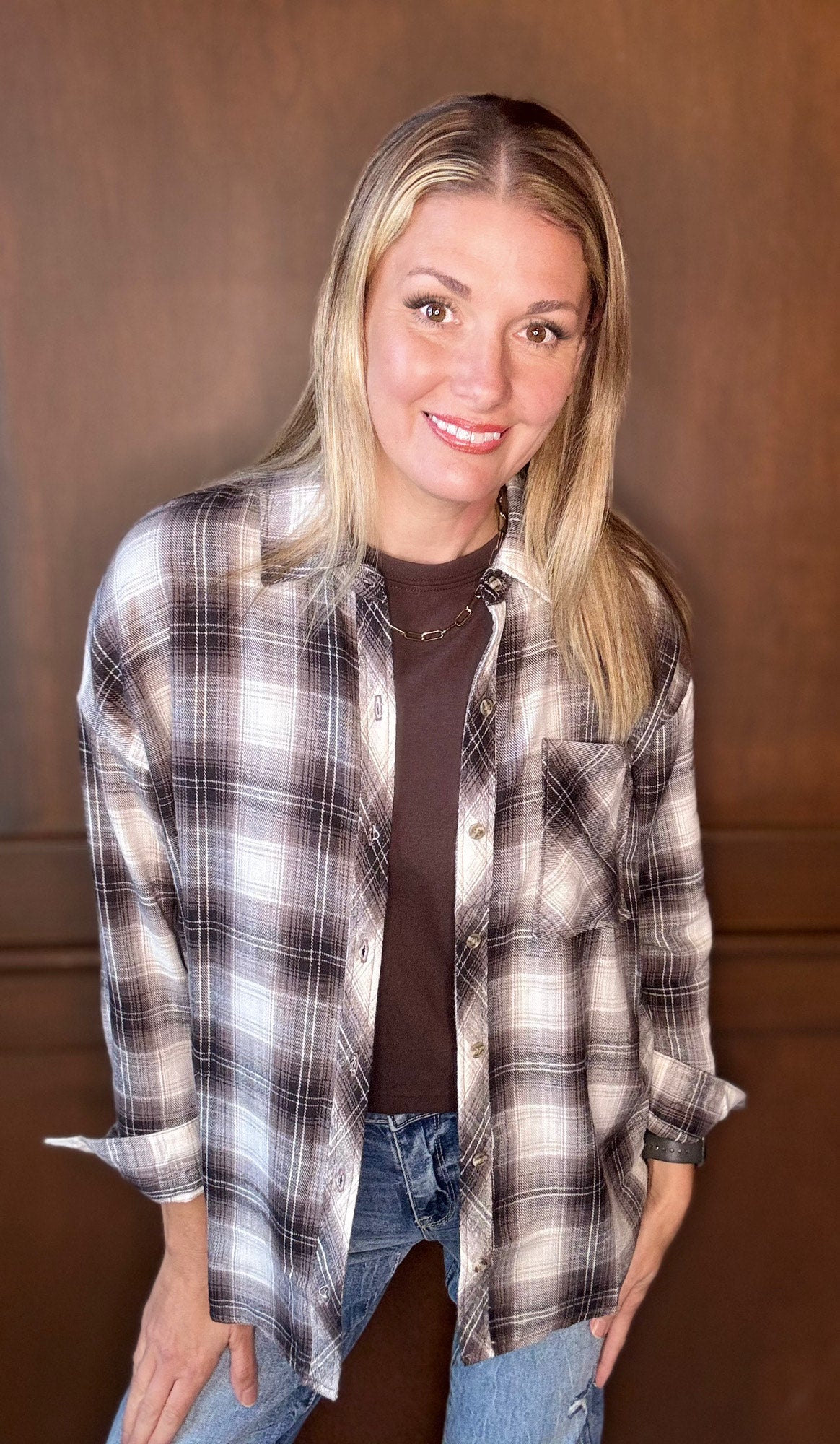 Breah Dark Shade Plaid Flannel – Oversized Ultra-Soft Button Down