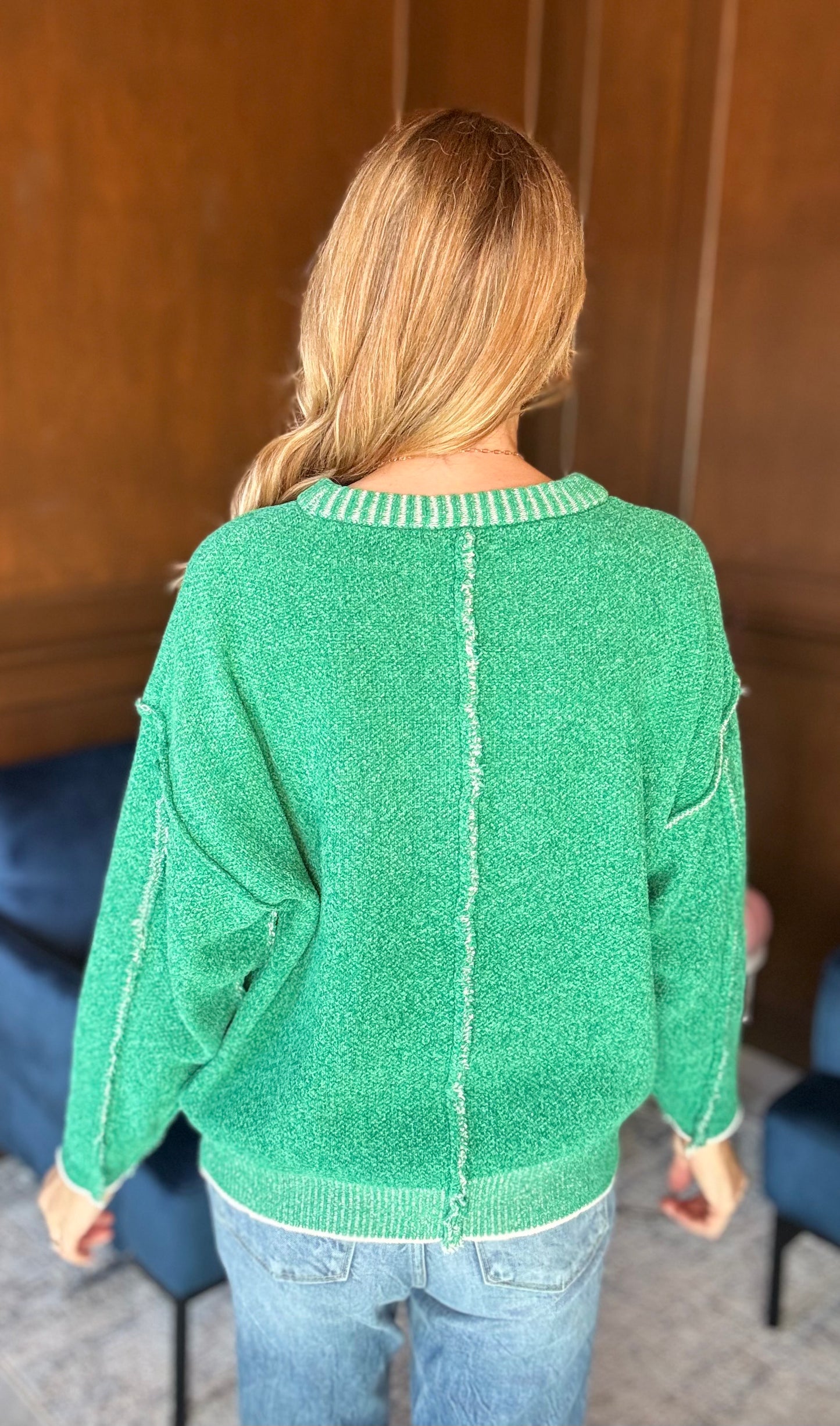 Kymberly Exposed Seam Sweater – Relaxed Fit Game Day & Everyday Style
