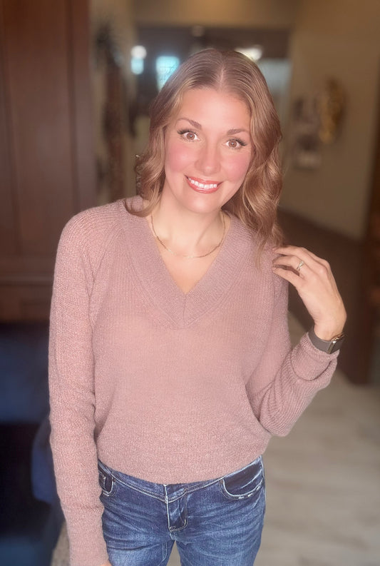 Happie Wool Blend Varsity Sweater | Classic V-Neck Raglan Knit Pullover