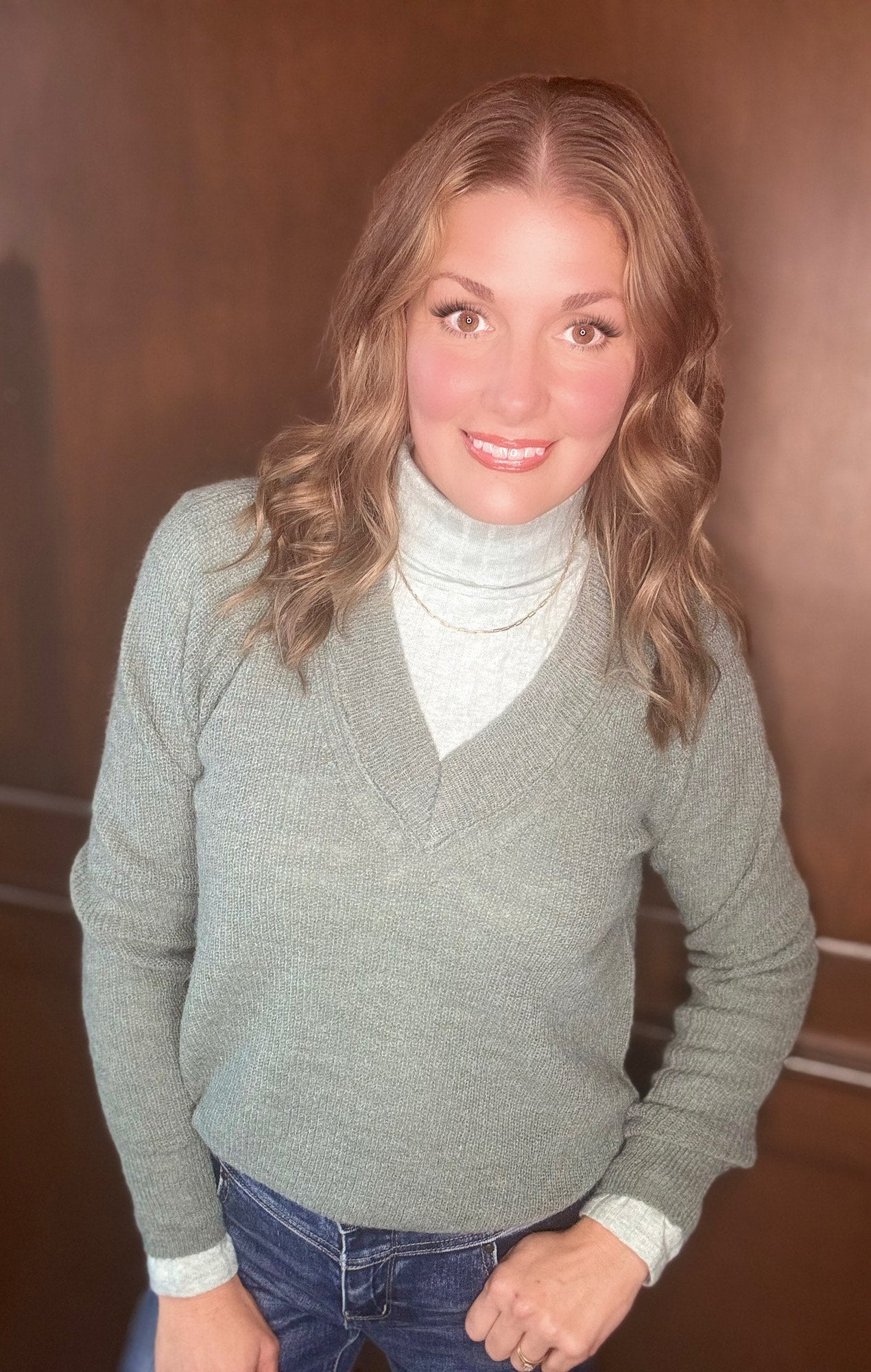 Happie Wool Blend Varsity Sweater | Classic V-Neck Raglan Knit Pullover