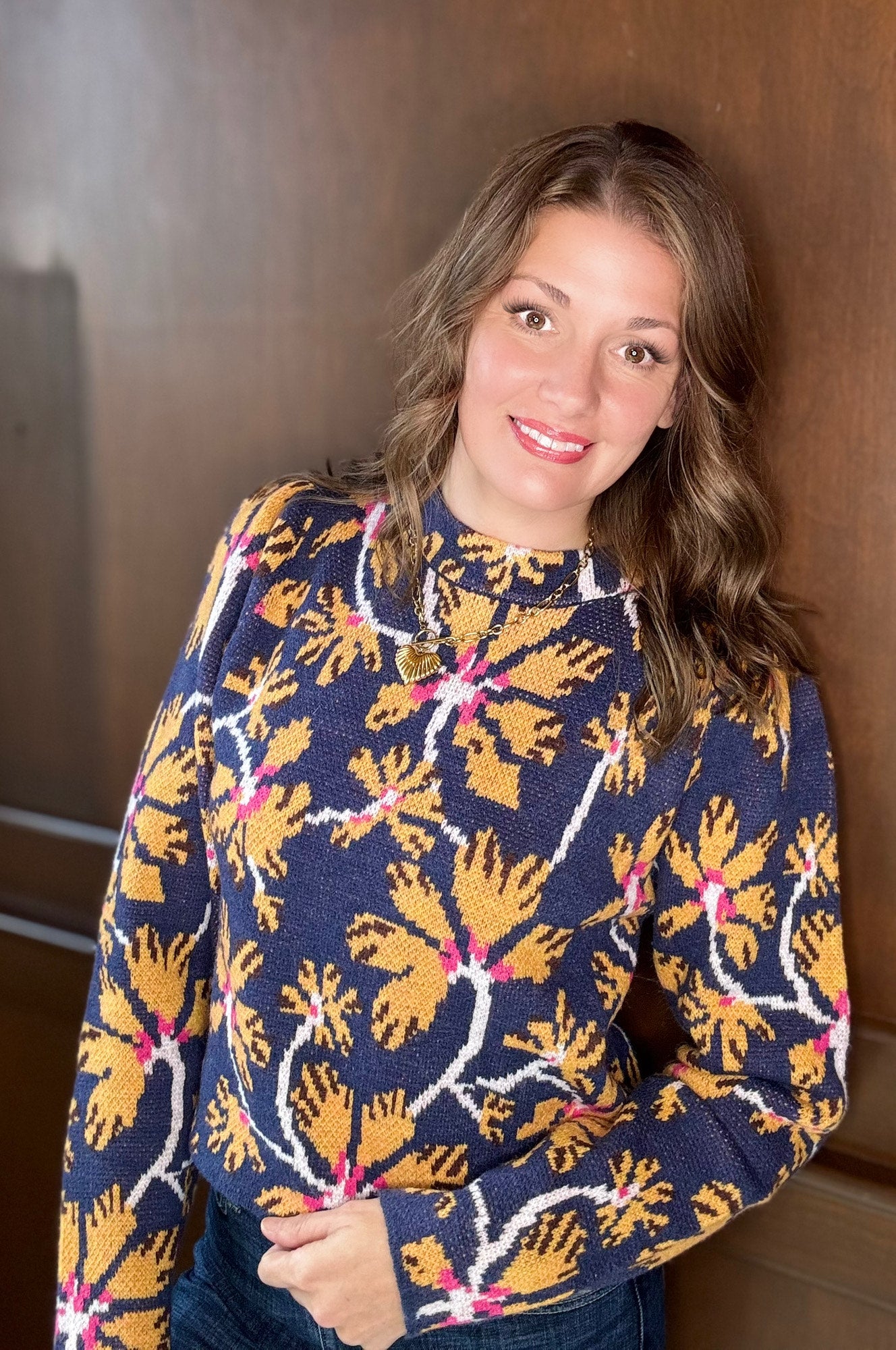 Henny Floral Mock Neck Sweater | Feminine Knit Pullover Top