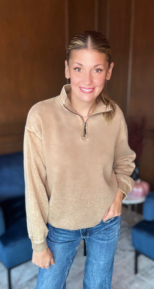 Emersyn Acid Wash Fleece Half Zip