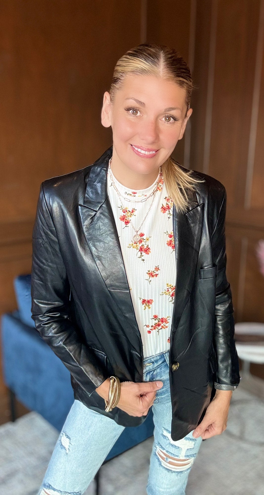 Emily Black Faux Leather Blazer | Versatile & Edgy Layering Piece