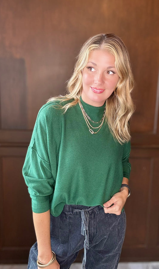 Claudette Mock Neck Drop Sleeve Sweater – Cozy Lightweight Pullover