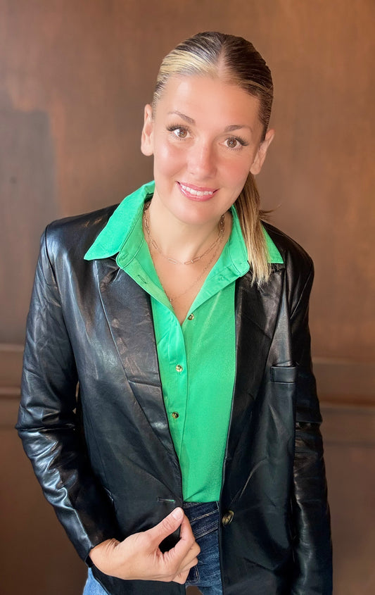 Emily Black Faux Leather Blazer | Versatile & Edgy Layering Piece