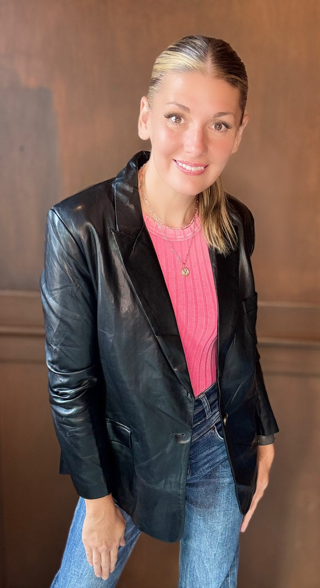 Emily Black Faux Leather Blazer | Versatile & Edgy Layering Piece