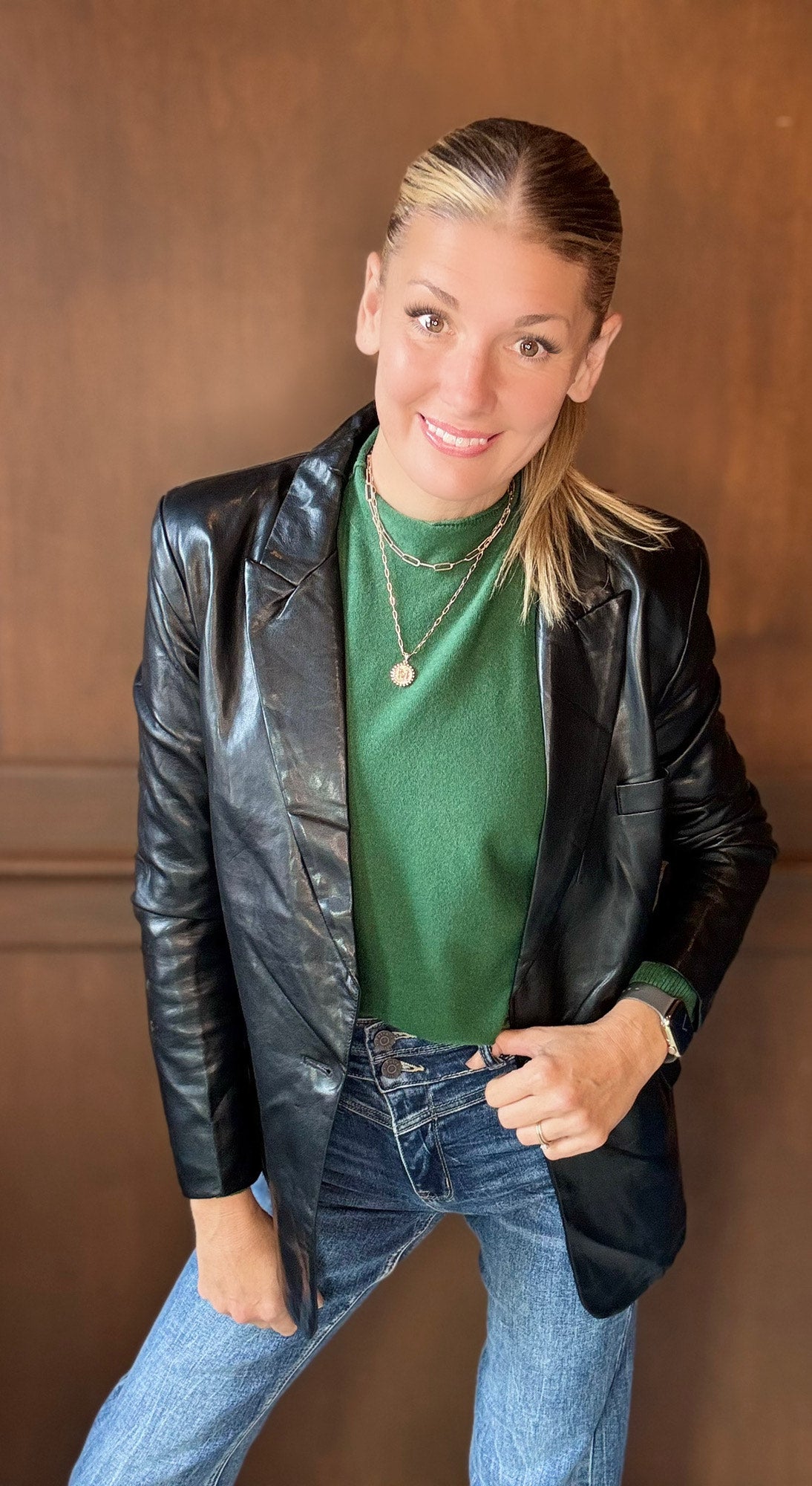 Emily Black Faux Leather Blazer | Versatile & Edgy Layering Piece
