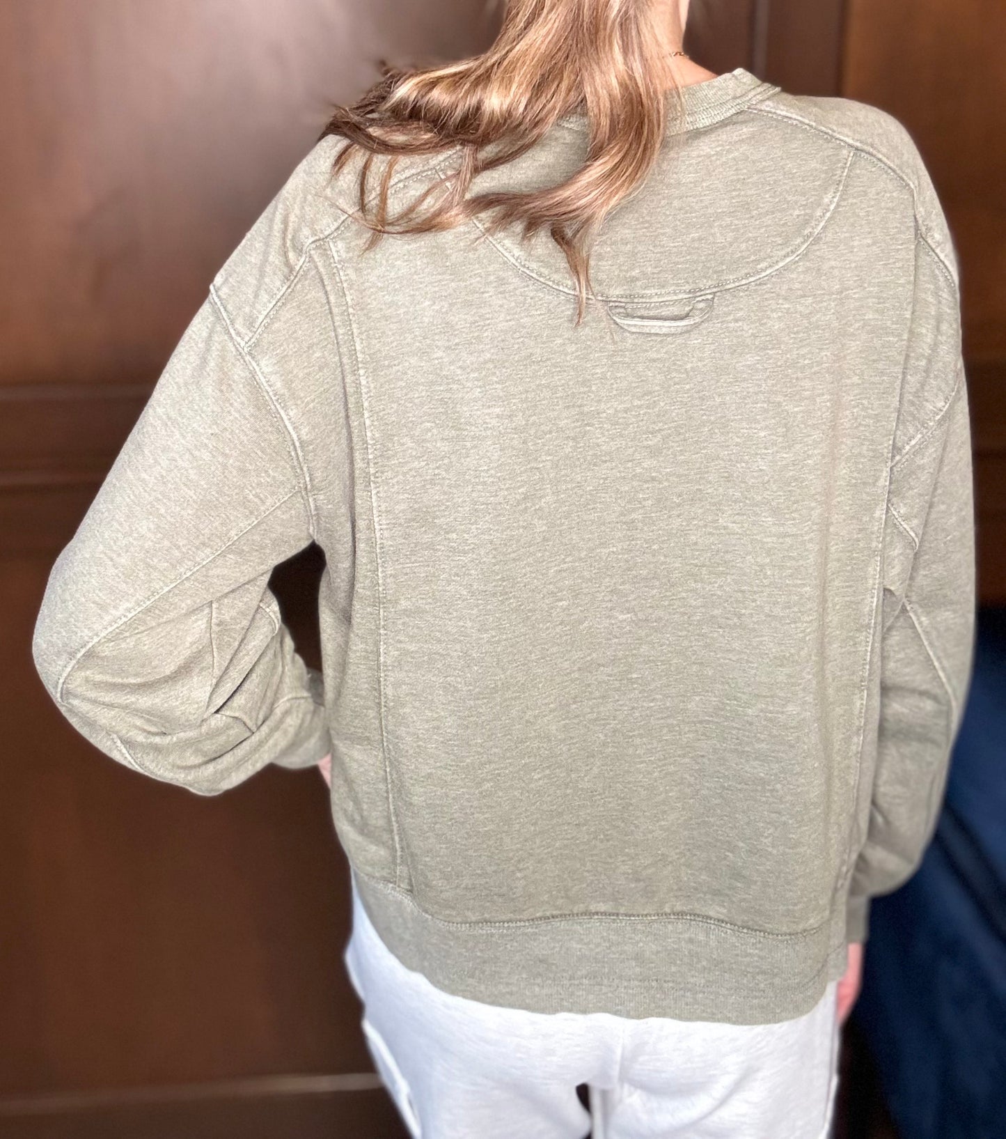 Viara Mineral Washed French Terry Crew Neck Pullover – Cozy Relaxed Fit Top