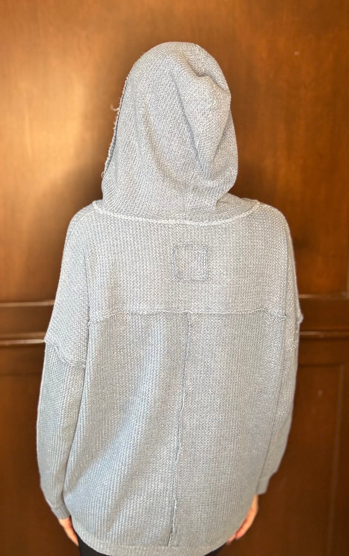 Jynx Mineral Washed Waffle Oversized Lounge Hoodie – Dusty Denim & Oatmeal