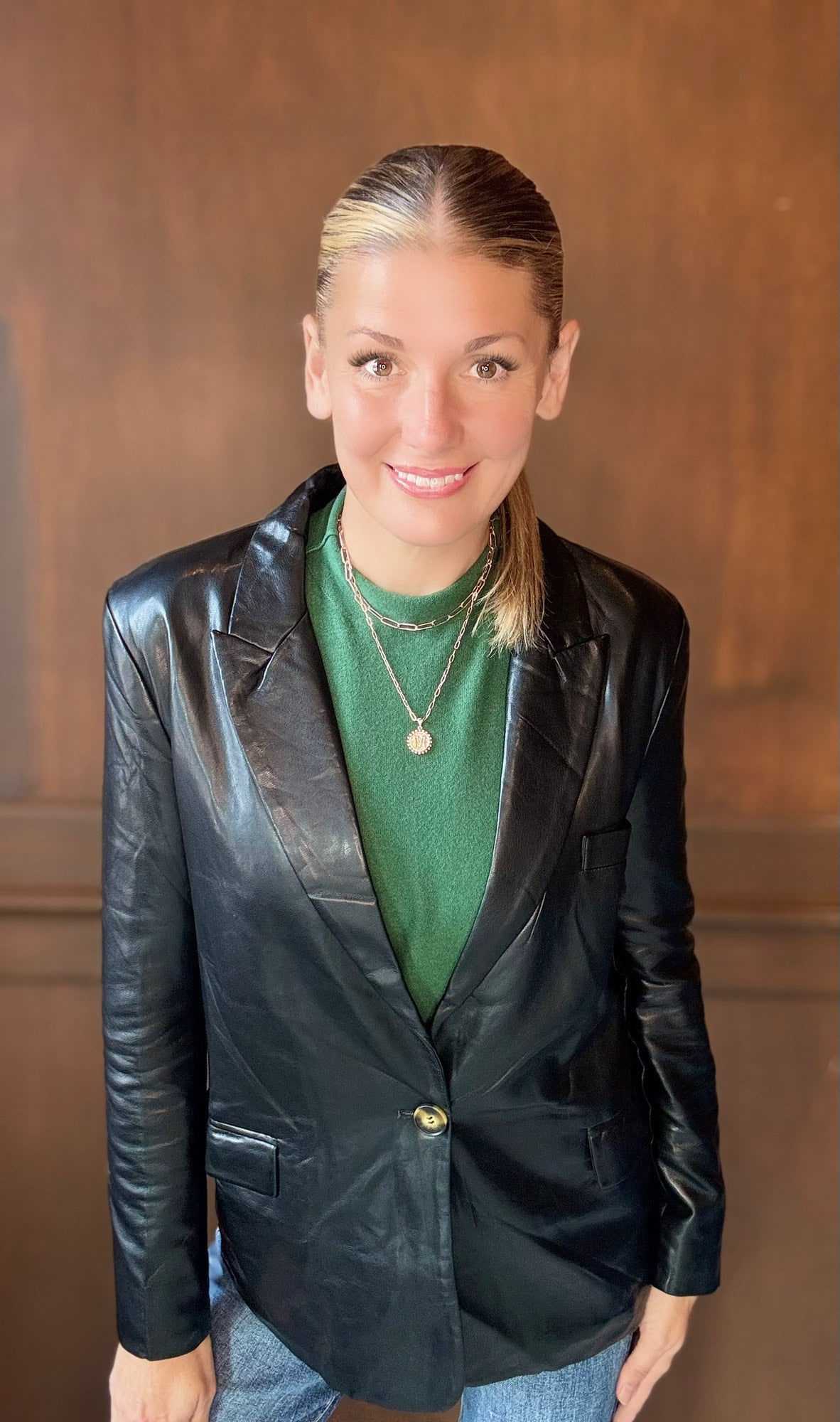 Emily Black Faux Leather Blazer | Versatile & Edgy Layering Piece