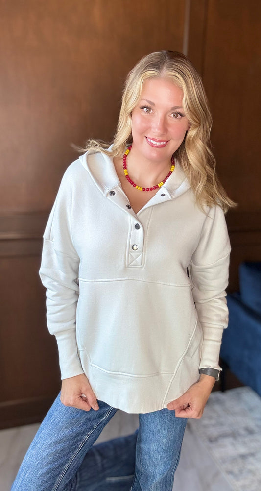 Sadie Snap Button Fleece Pullover – Hooded Half-Button Sweatshirt