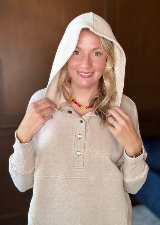 Sadie Snap Button Fleece Pullover – Hooded Half-Button Sweatshirt