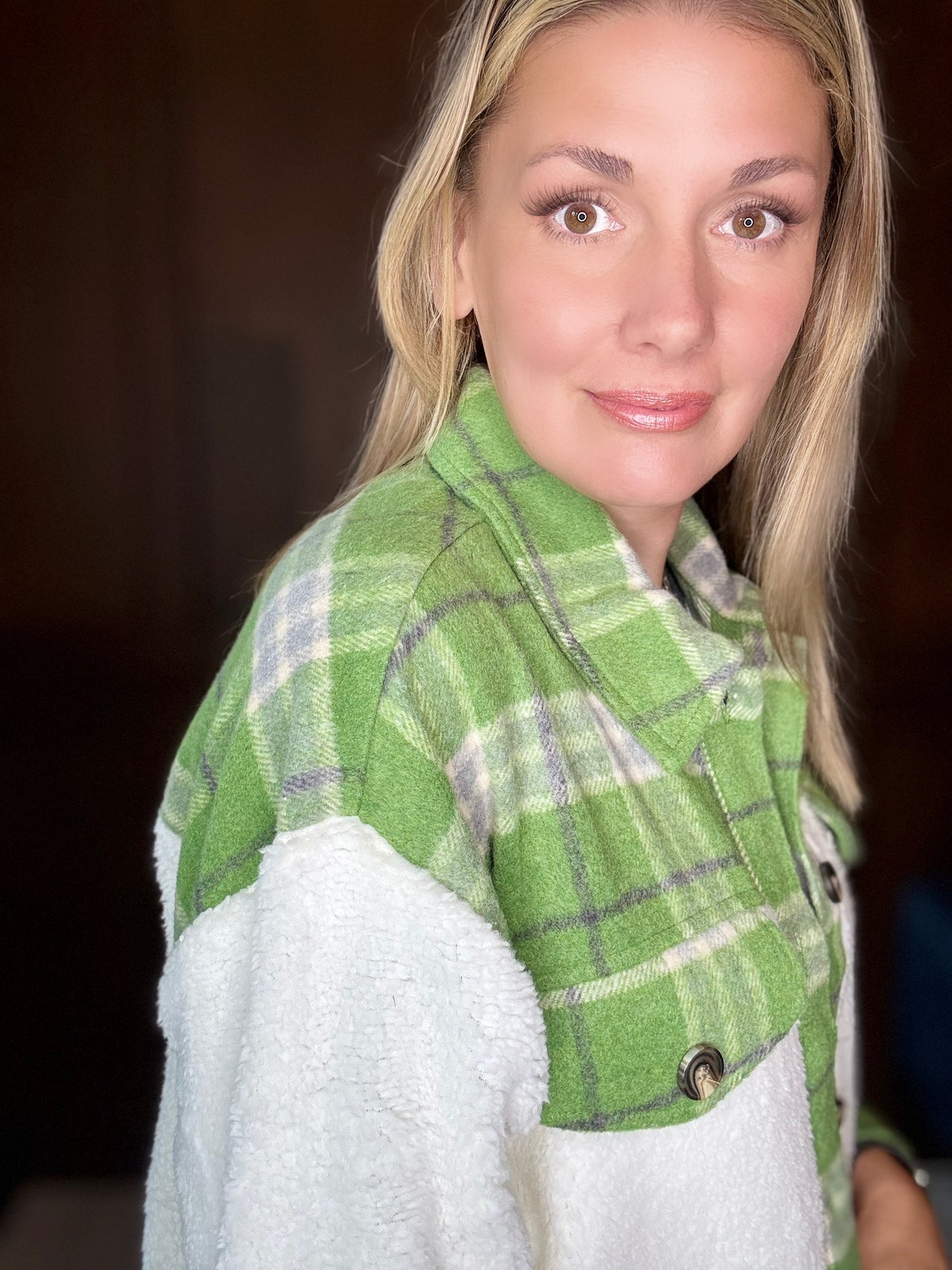 April Faux Fur Plaid Mixed Shacket – Cozy Fall Layering Jacket