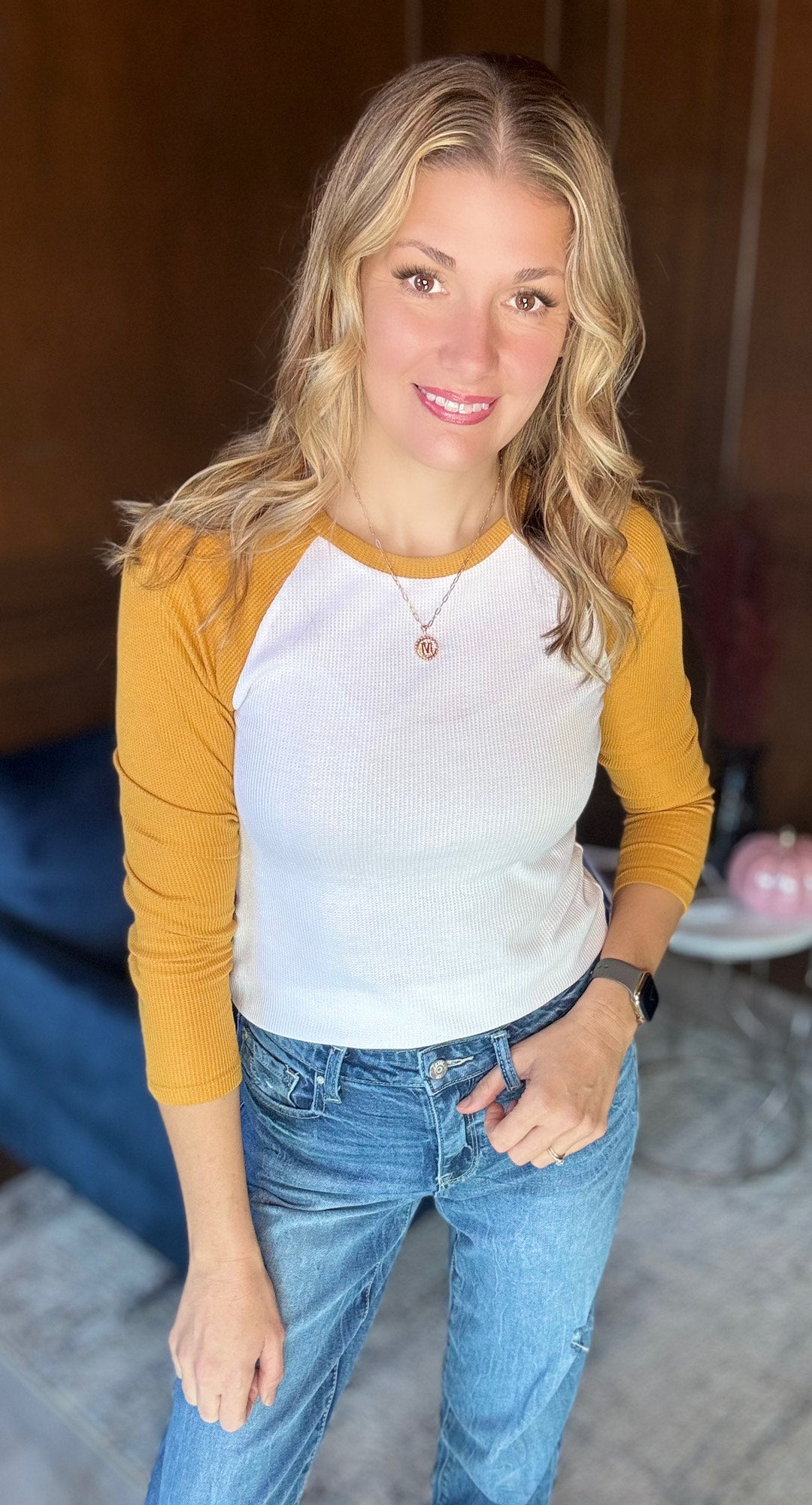 Alicia Color Block Raglan Long Sleeve Thermal Tee
