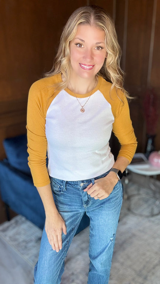 Alicia Color Block Raglan Long Sleeve Thermal Tee