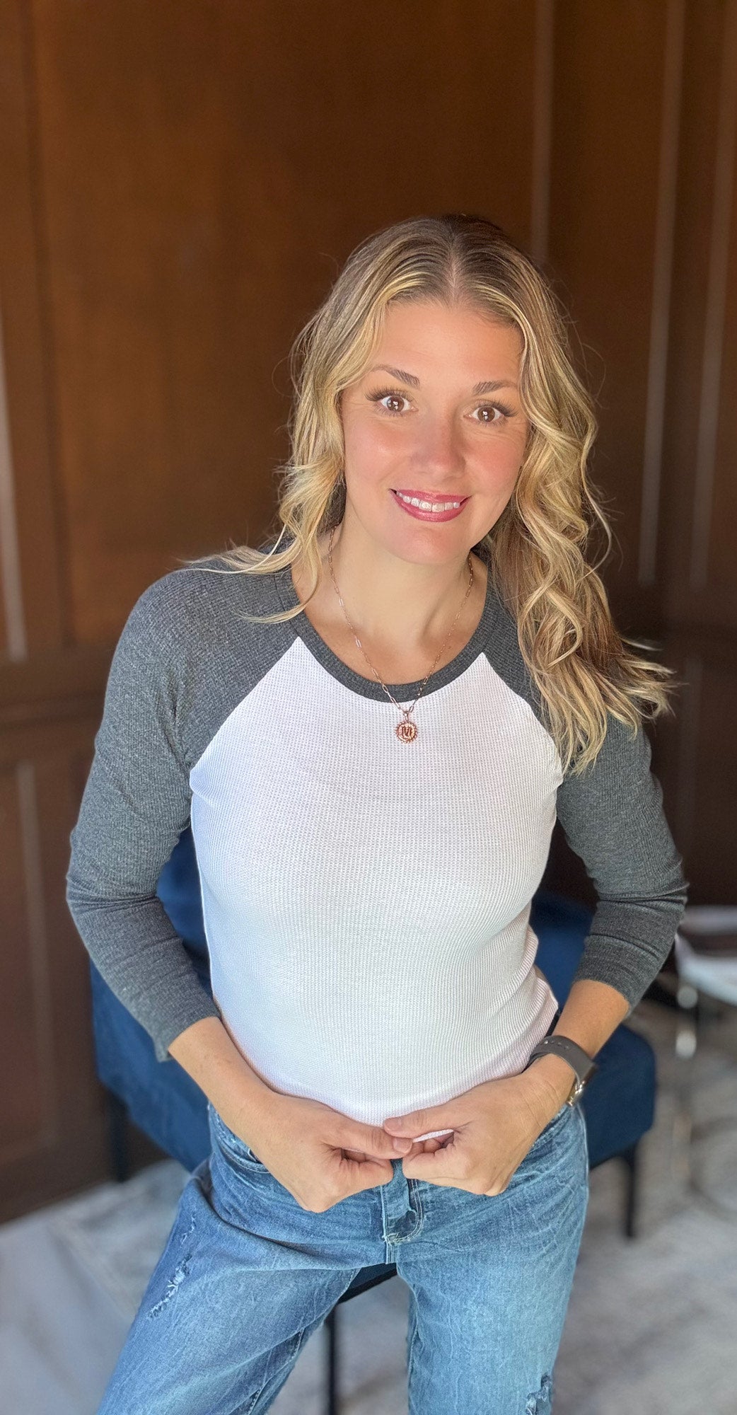 Alicia Color Block Raglan Long Sleeve Thermal Tee