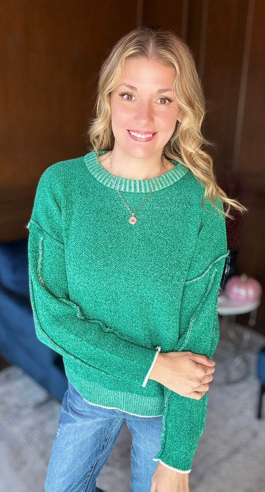 Kymberly Exposed Seam Sweater β Relaxed Fit Game Day & Everyday Style