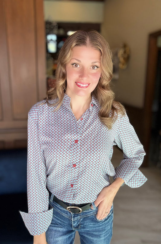 Byryn Honeycomb Printed Crepe Button Down Shirt