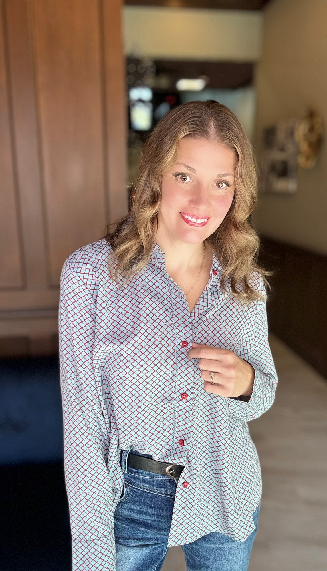 Byryn Honeycomb Printed Crepe Button Down Shirt