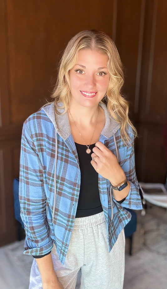 Afton Cropped Hooded Flannel – Plaid Button Down Hoodie