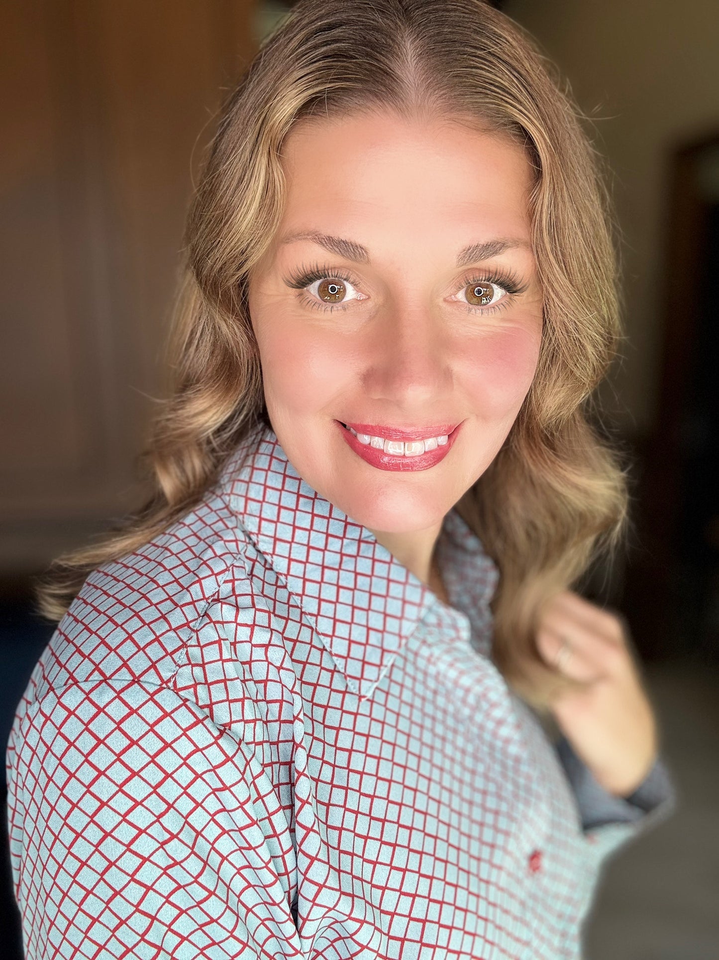 Byryn Honeycomb Printed Crepe Button Down Shirt