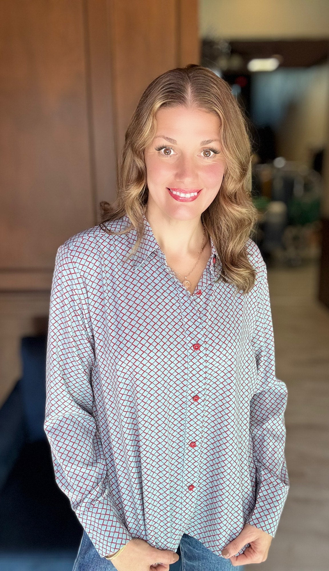 Byryn Honeycomb Printed Crepe Button Down Shirt