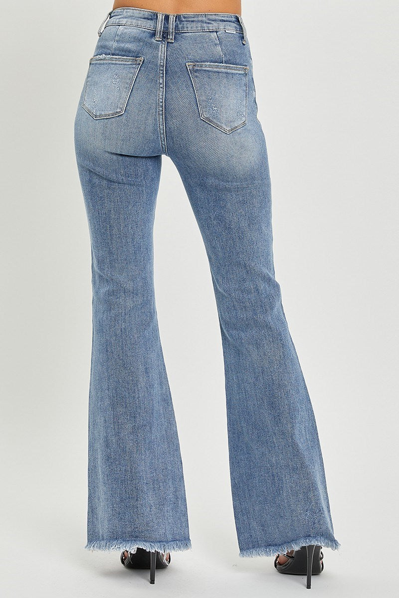 Wynona High Rise Vintage Frayed Hem Flare Jeans – Soft Stretch Denim
