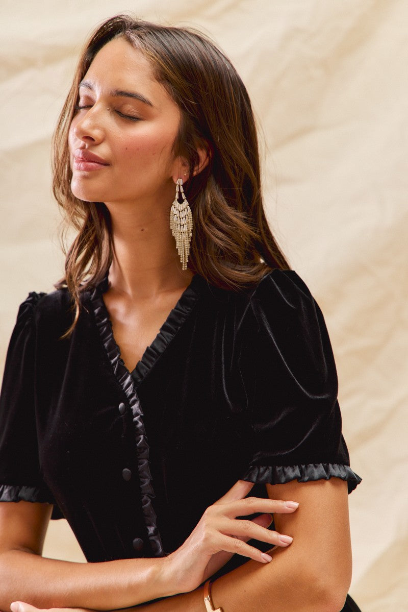 Noelle Holiday Velvet Ruffled Mini Dress – Luxe Festive Party Dress
