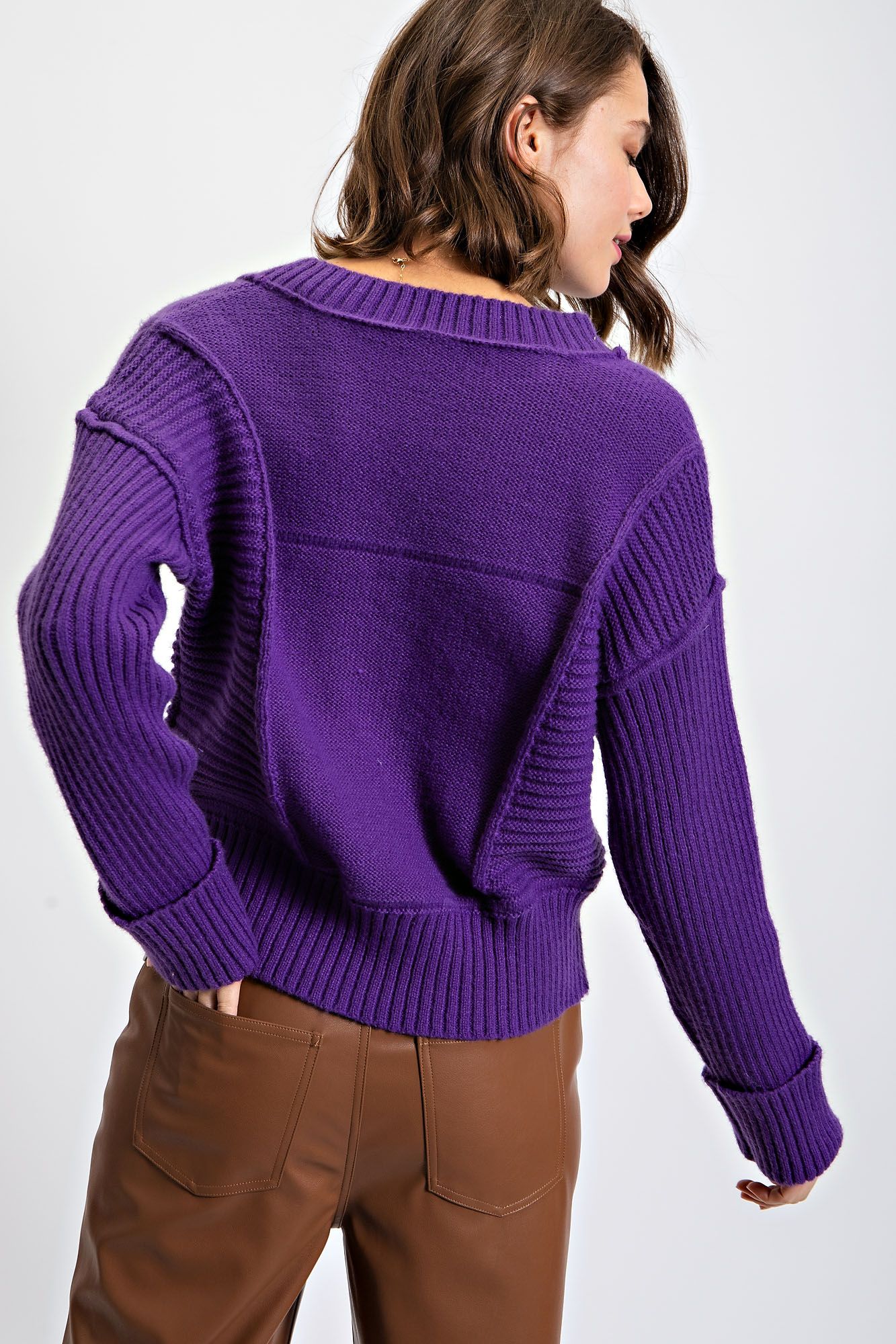 Viola V-Neck Sweater Pullover – Jewel Toned Purple