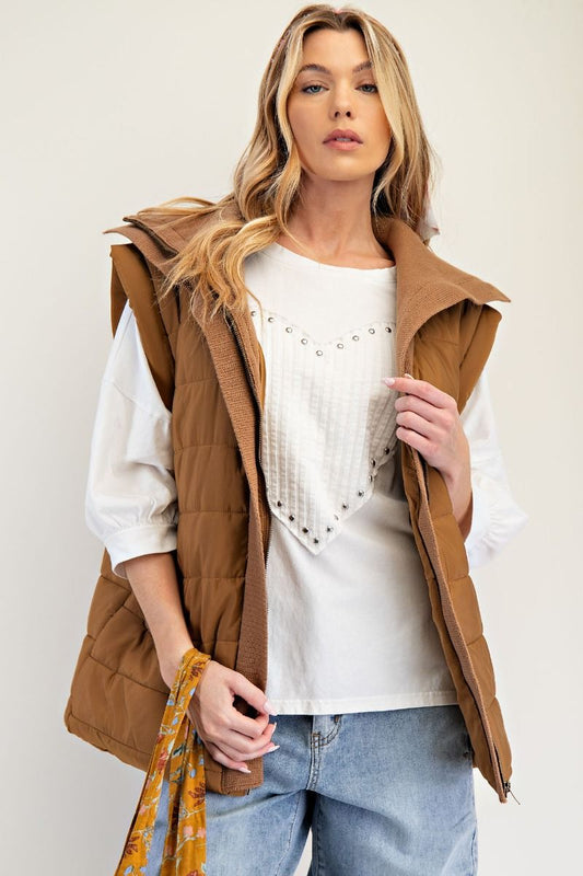 Margie Mixed Material Long Puffer Vest