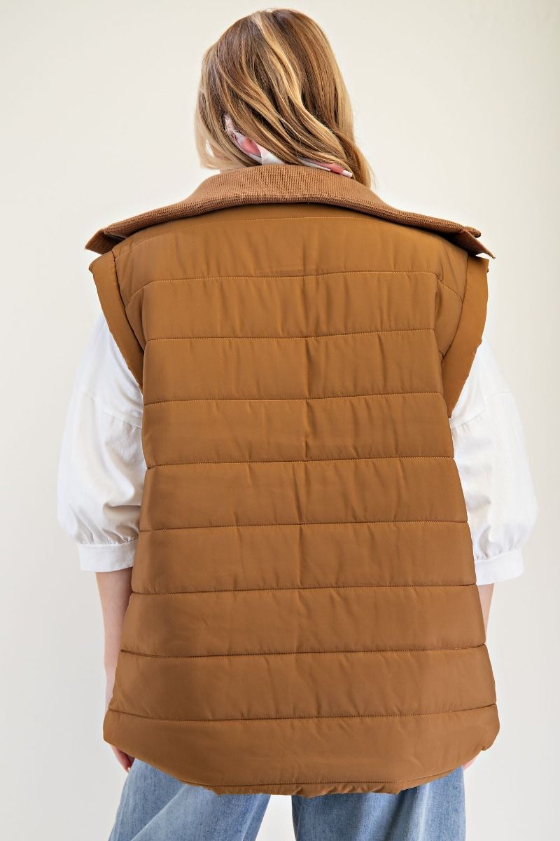 Margie Mixed Material Long Puffer Vest