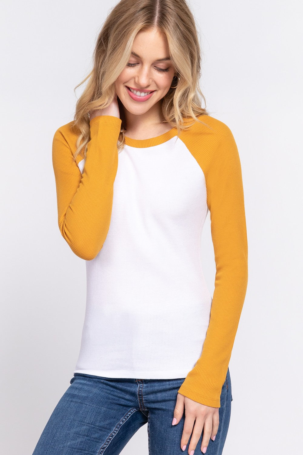 Alicia Color Block Raglan Long Sleeve Thermal Tee