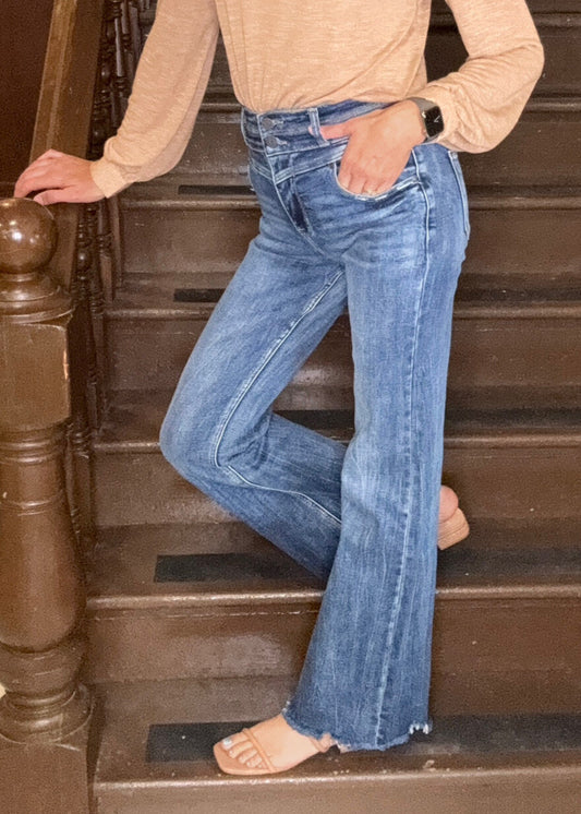 Penelope High Rise Frayed Hem Wide Leg Jeans β Petra Deni