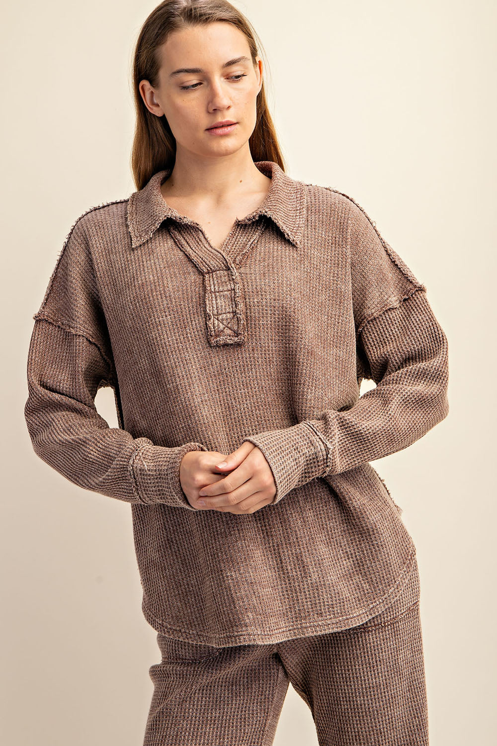 Lookout Mineral Washed Waffle Polo Sweatshirt – Textured Cotton Relaxed Fit