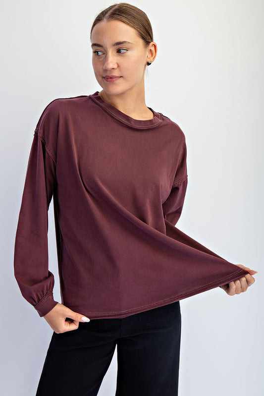 Russo Pigment Washed Cotton Edge Crew – Relaxed Raw Edge Long Sleeve Top