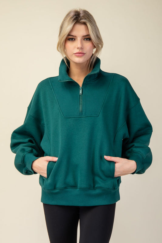Noor French Terry Quarter Zip Pullover – Oversized Casual Sweatshirt