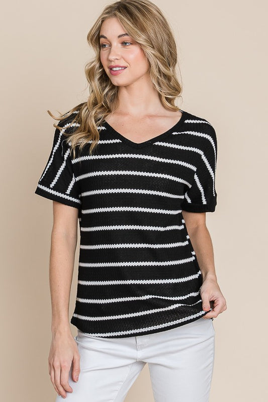 Bethanie Waffle Knit Striped Top
