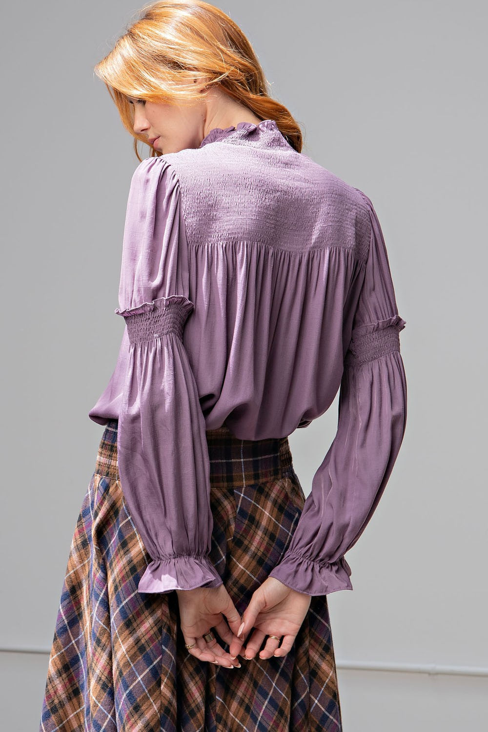 Dressy Lavender Blouse with Smocked Details