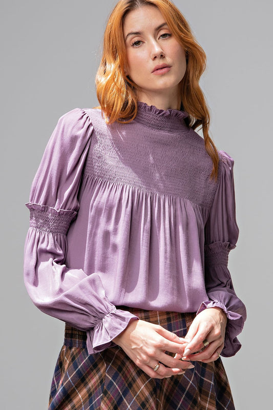 Dressy Lavender Blouse with Smocked Details