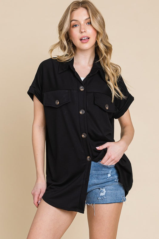 Brit Terry Button Down Top