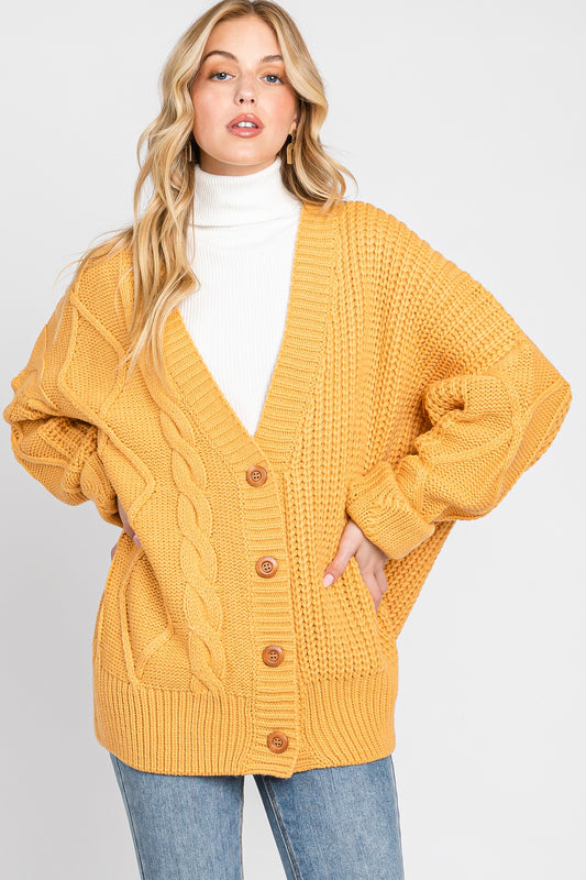 Sunflower Oversized Cable Knit Cardigan – Cozy Fall Must-Have