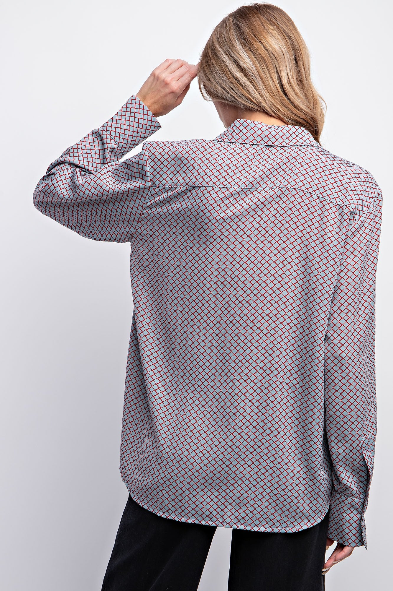 Long Sleeve Printed Crepe Shirt with Collared Neckline