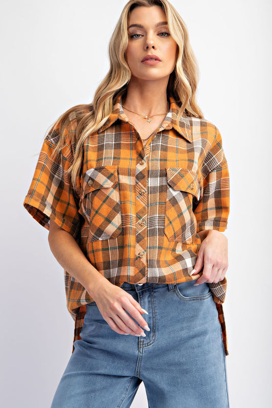 Baylor Mineral Washed Plaid Shirt – Short Sleeve Button Down