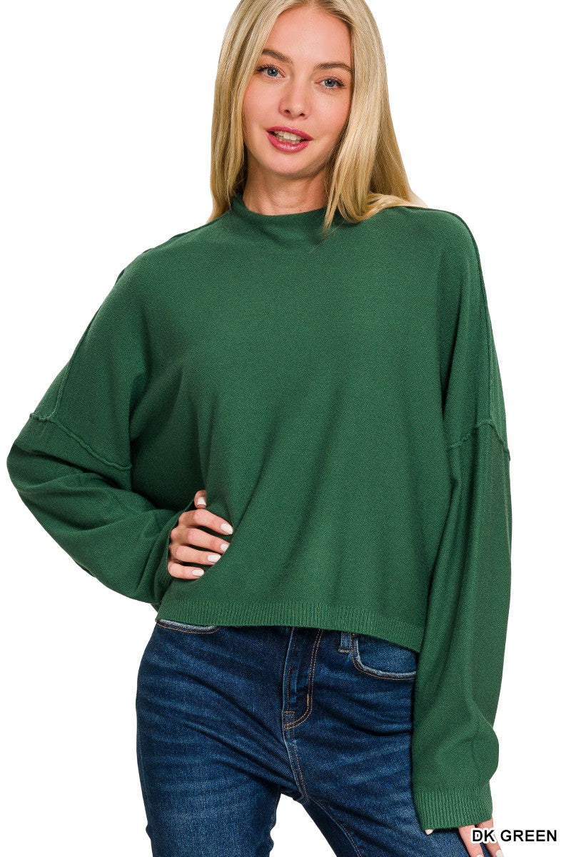 Claudette soft mock neck sweater with dropped shoulders and relaxed fit

