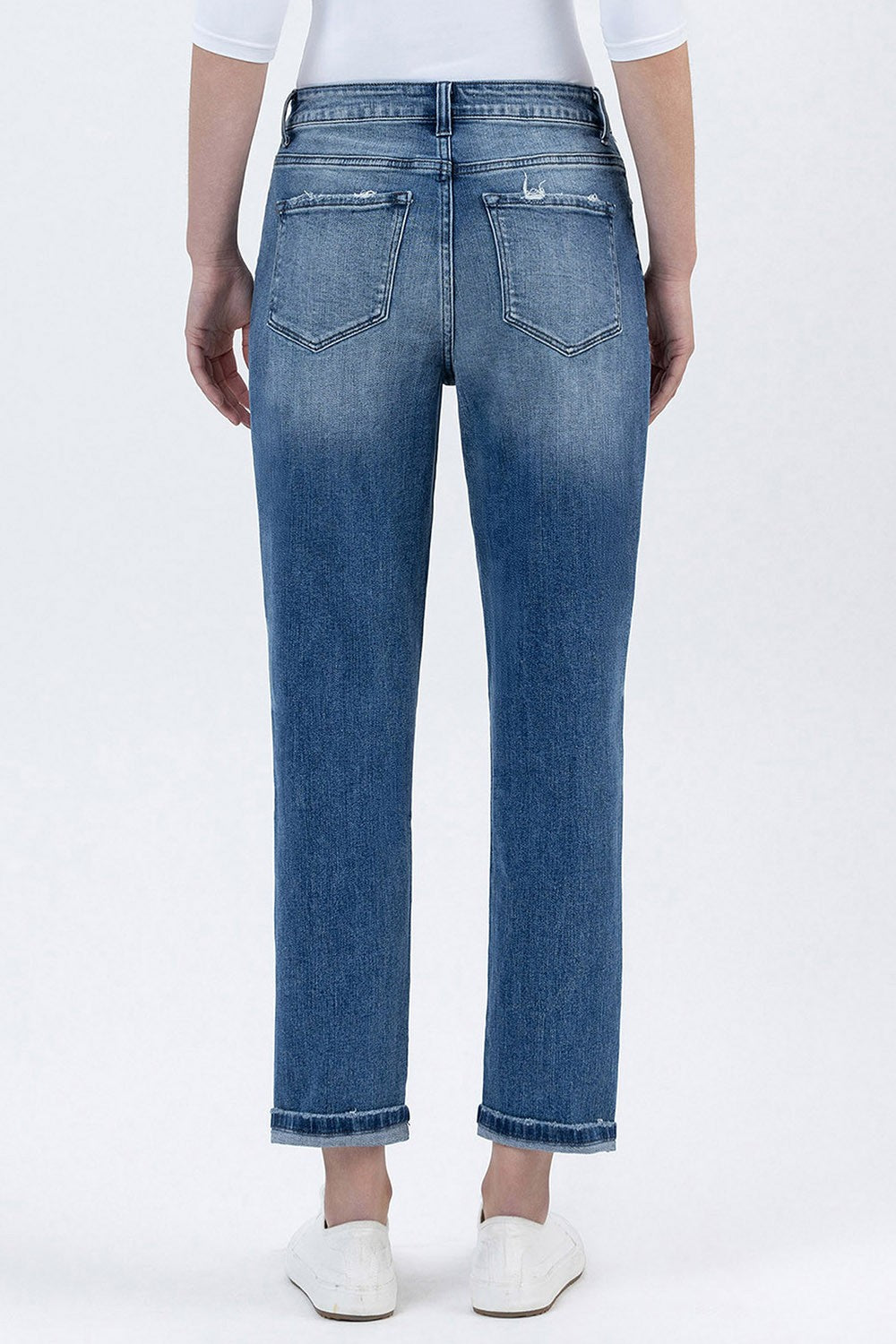 Freida Super High Rise Cuffed Mom Jeans – Distressed Cropped Fit