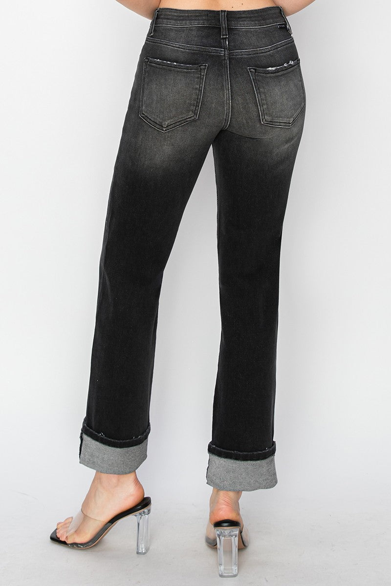 Rachelle High Rise Straight Cuff Jeans – Black Wash