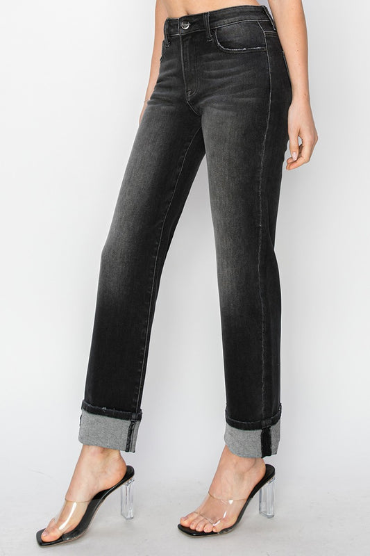 Rachelle High Rise Straight Cuff Jeans – Black Wash