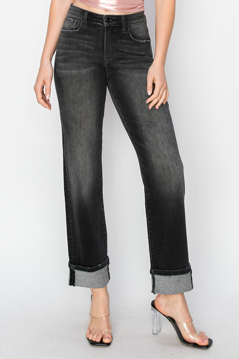 Rachelle High Rise Straight Cuff Jeans – Black Wash