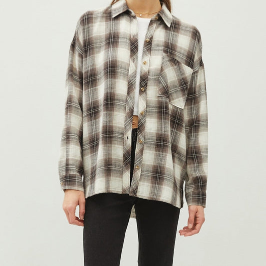 Breah Dark Shade Plaid Flannel – Oversized Ultra-Soft Button Down