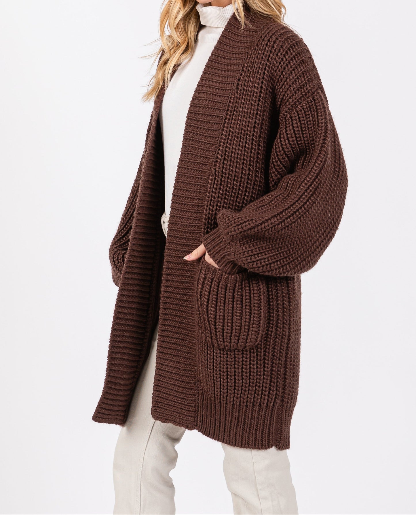 Avalon Chunky Long Knit Cardigan – Chocolate Cozy Layering Essential